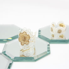 Load image into Gallery viewer, White lace and gold floral ring