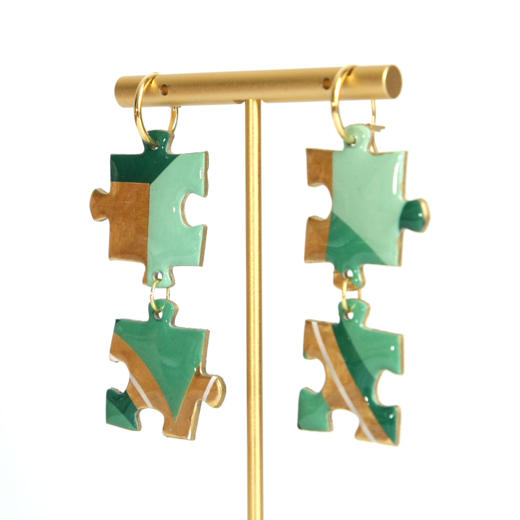 Double Jade puzzle earrings