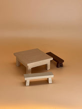 Load image into Gallery viewer, Square table &amp; bench: Miniature, Dollhouse Furniture, Tiny Décor
