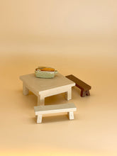 Load image into Gallery viewer, Square table &amp; bench: Miniature, Dollhouse Furniture, Tiny Décor
