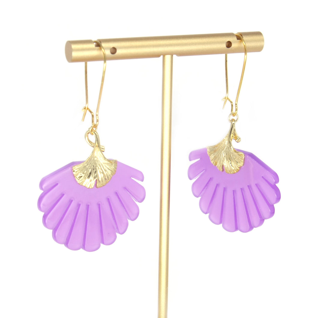 Purple acrylic shell drop earrings