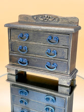 Load image into Gallery viewer, Wood 3 drawer chest, Dollhouse wood drawer chest, Mini vintage bedside drawers
