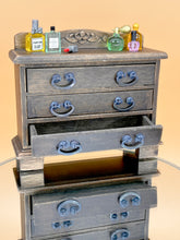 Load image into Gallery viewer, Wood 3 drawer chest, Dollhouse wood drawer chest, Mini vintage bedside drawers
