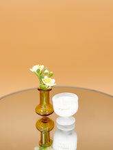 Load image into Gallery viewer, Dollhouse decor, Mini flower vase and candle, Tiny artificial rose flower in glass set

