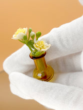 Load image into Gallery viewer, Dollhouse decor, Mini flower vase and candle, Tiny artificial rose flower in glass set
