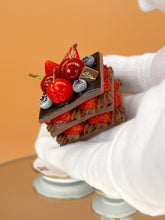Load image into Gallery viewer, Chocolate layer strawberry cake set, Miniature Cake, Dollhouse Food, Tiny Toy Dessert
