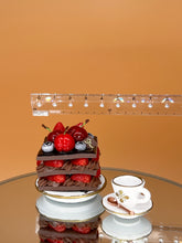 Load image into Gallery viewer, Chocolate layer strawberry cake set, Miniature Cake, Dollhouse Food, Tiny Toy Dessert
