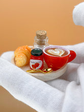 Load image into Gallery viewer, Tea set 3: Dollhouse food, tiny coffee, croissant, mini jam, miniature toy food
