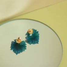 Load image into Gallery viewer, Resin blue leaf stud earrings
