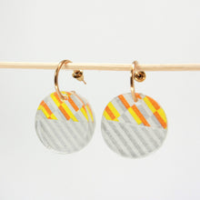 Load image into Gallery viewer, Gold hoop earrings with resin pendant - Orange Silver strips
