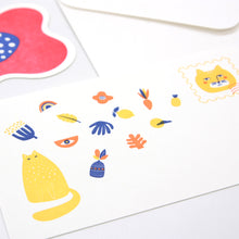 Load image into Gallery viewer, Letterpress printing cat and flower card with envelope
