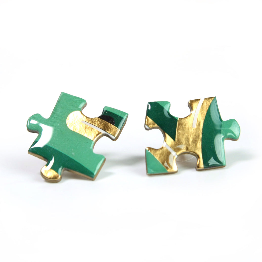 Jade puzzle stud earrings