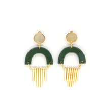 Load image into Gallery viewer, Green and Gold acrylic drop earrings
