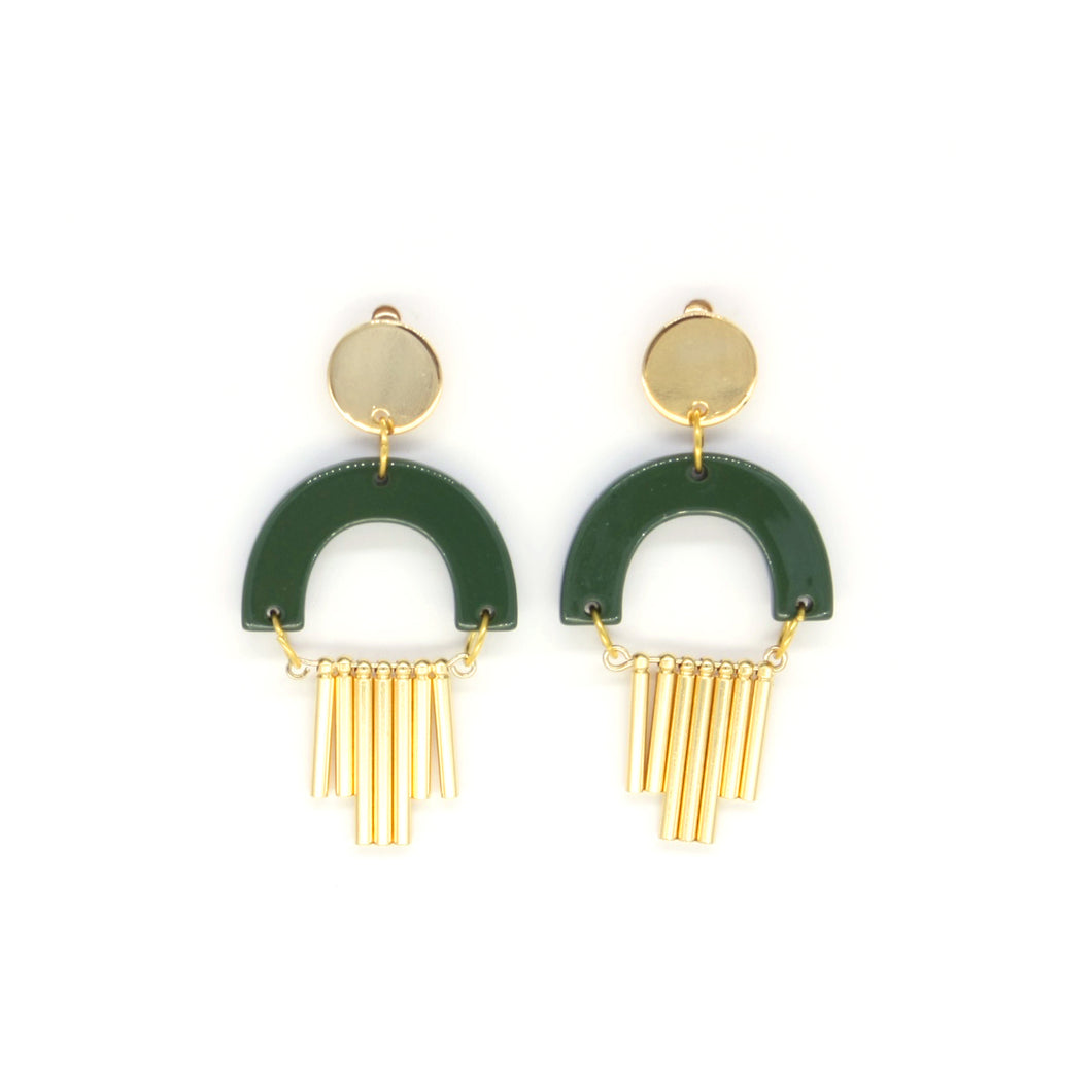 Green and Gold acrylic drop earrings