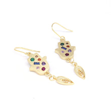 Load image into Gallery viewer, Rainbow gold hamsa hand earrings
