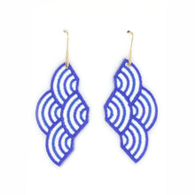 Load image into Gallery viewer, Blue geometric embroidered drop earrings
