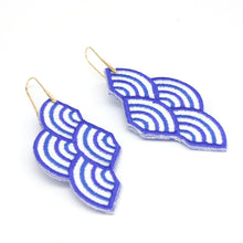 Load image into Gallery viewer, Blue geometric embroidered drop earrings
