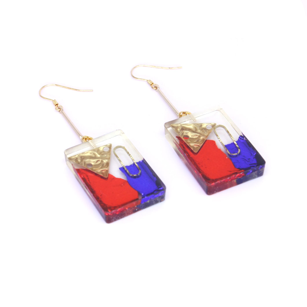 Red and blue resin drop earrings