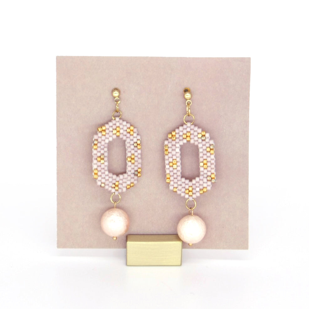 pink pearl beaded earrings