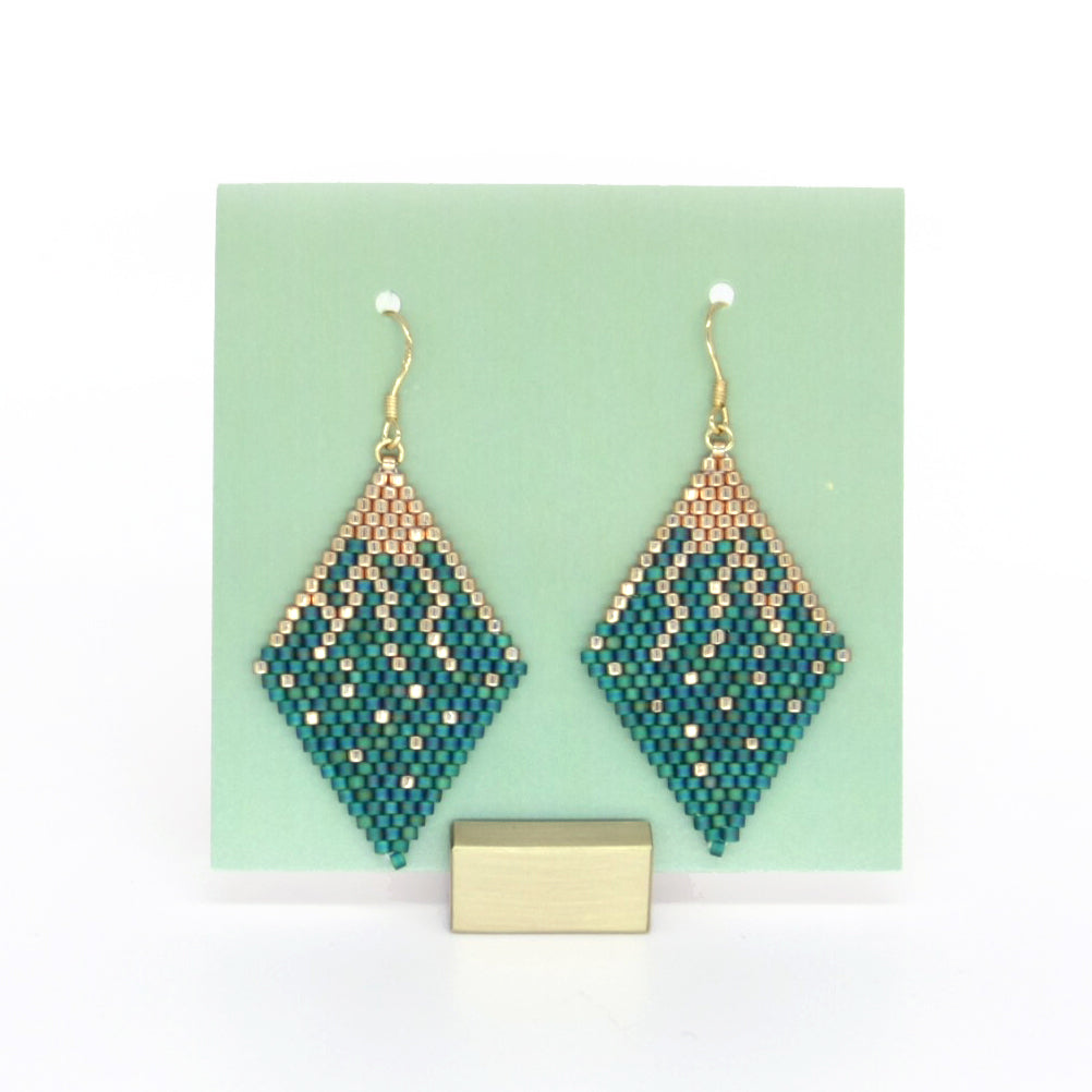 Gold and green beaded earrings