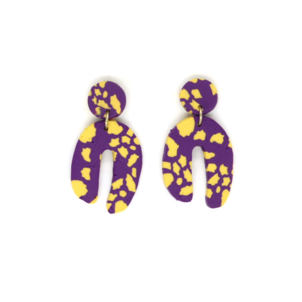 U shape polymer clay earrings - Purple and yellow