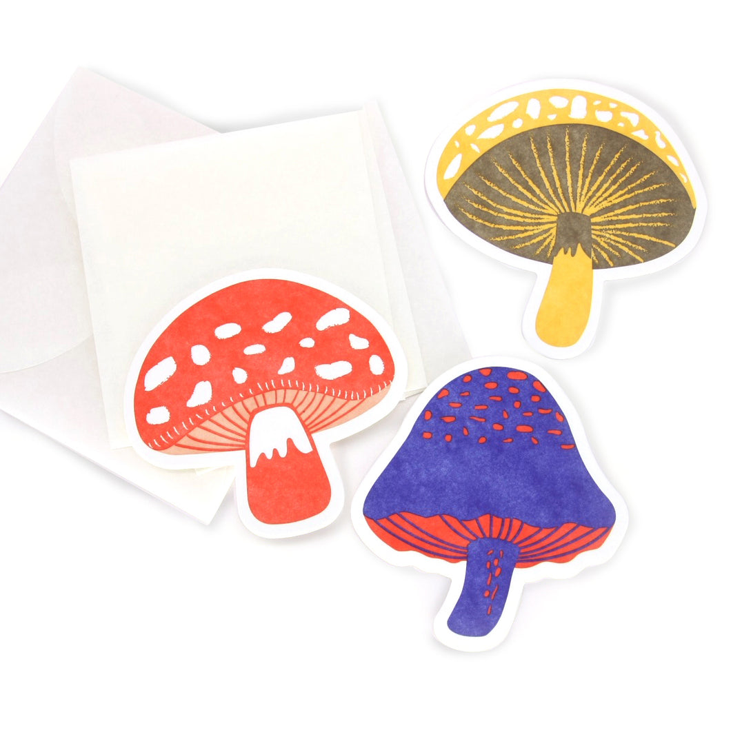 Mushroom greeting card cotton paper letterpress printing with envelope (set of 3)