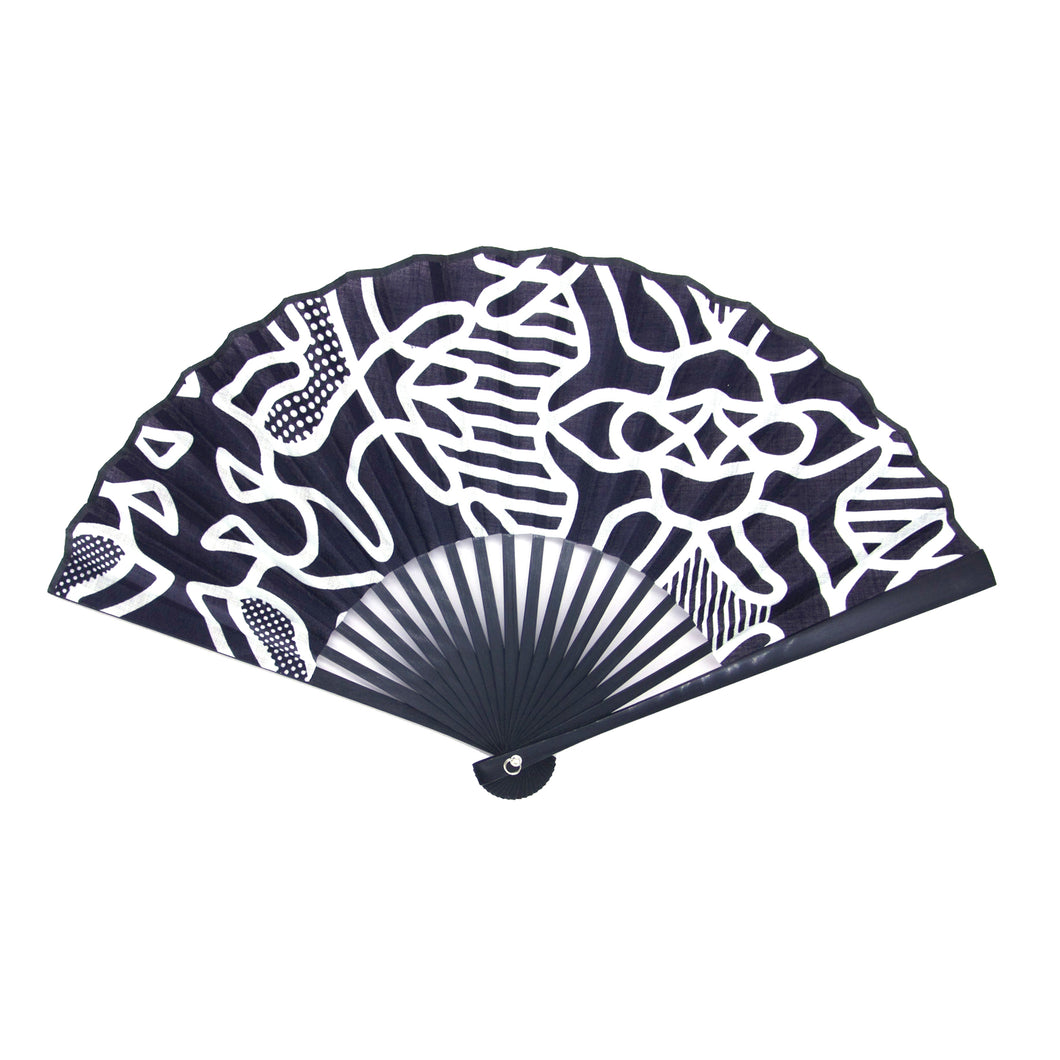 Japanese b/w pattern fabric folding fan